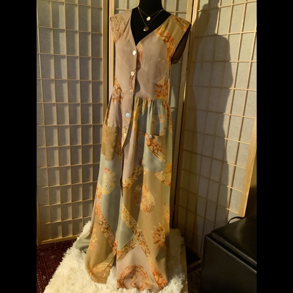 SPA  Tan/orange - Maxi dress. Button completely down the front. Sz M